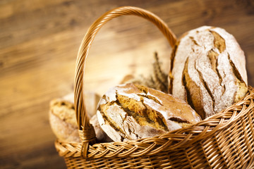 Baked bread in basket 