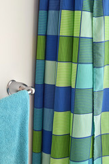 Bright Colored Shower Curtain and Towel