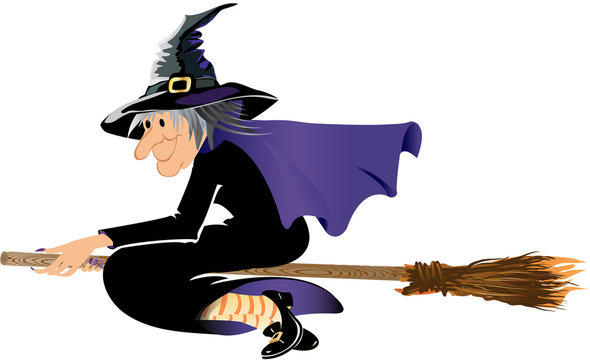 Halloween witch flying on a broomstick
