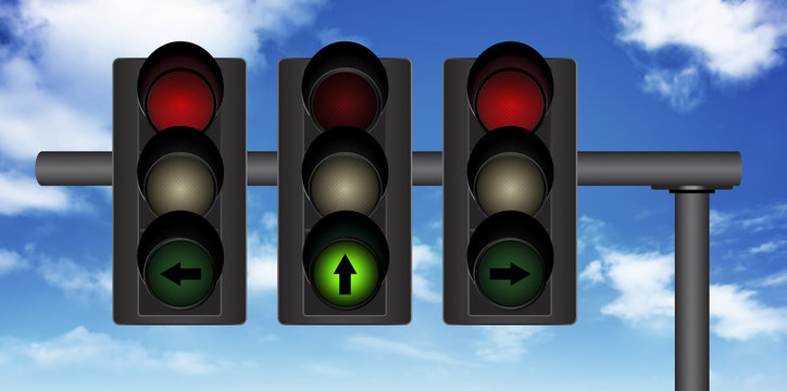 traffic light with a beautiful blue sky in background