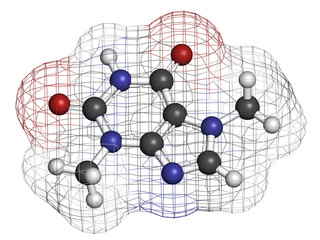 Theobromine (xantheose) chocolate alkaloid molecule. 