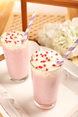 Delicious milkshake on table