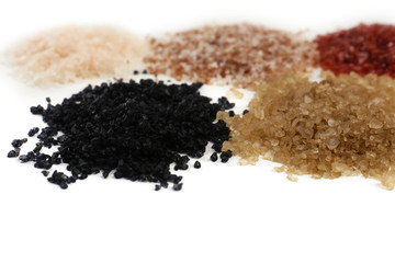 Variety of different sea salt, close up
