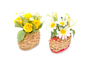 Basketry Shoes with  Artificial chrysanthemum,Rose flower on whi