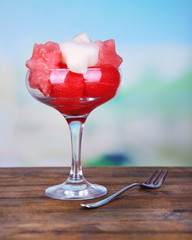 Pieces of melon and watermelon in goblet