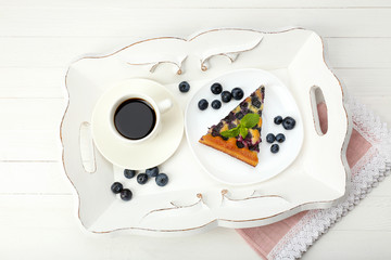 Delicious breakfast with coffee and tasty pie