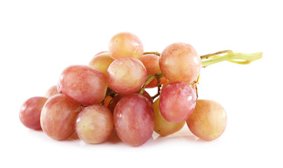 Pink grape in hand isolated on white