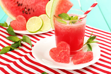 Watermelon cocktail on table, close-up