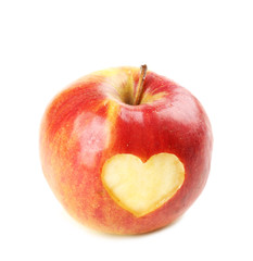 Naklejka na ściany i meble Red apple with heart isolated on white