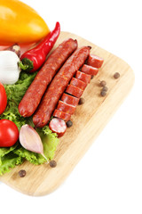 Smoked thin sausages and vegetables