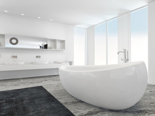 Naklejka na ściany i meble Very spacious bright modern bathroom with bathtub