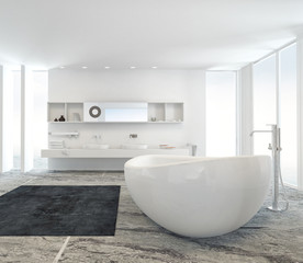 Modern bathroom interior with a freestanding tub