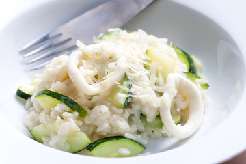 zucchini risotto with squid