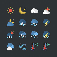Obraz premium Weather icons set with Flat color style