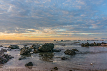 Fototapeta na wymiar Beautiful sunrise on the beach in the Thailand