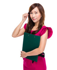 Naklejka premium Middle age of businesswoman with clipboard