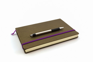 Brown Diary Book with pen.