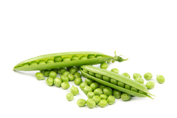 Fresh sweet green pea pod on white background.