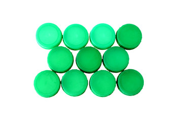 Green plastic bottle tops