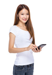 Fototapeta premium Asian female hold mobile phone