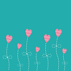 Fototapeta na wymiar Pink strip heart flowers. Love card. Flat deign style.