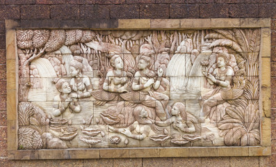 Stone carved in thai temple wall