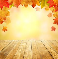 Naklejka na ściany i meble Background Autumn with wooden planks