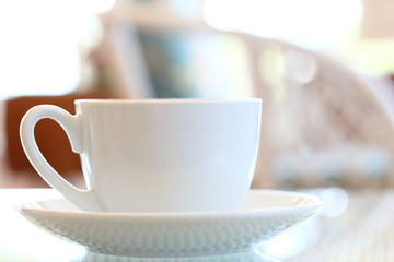 coffee on white table in cafe