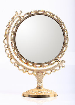 golden makeup mirror isolated