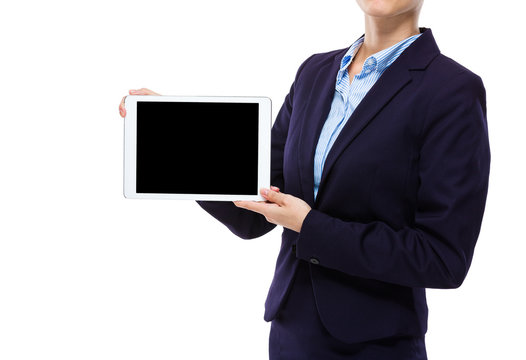 Businesswoman show the blank screen of digital tablet