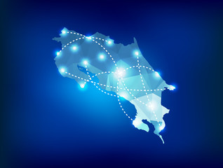 Costa Rica country map polygonal with spot lights places