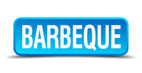 barbeque blue 3d realistic square isolated button