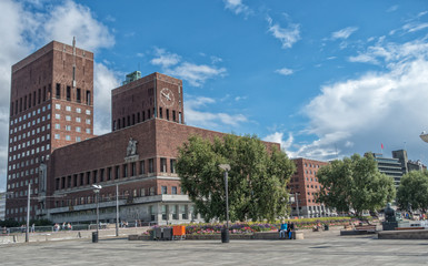 Fototapeta na wymiar Exterior of the Oslo City Hall in Oslo, Norway