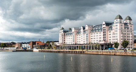 Fototapeta premium Historic warehouse in Oslo harbor, Norway