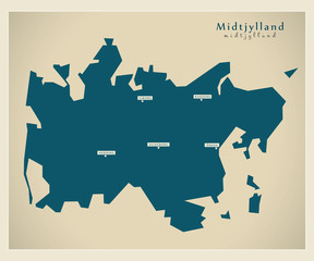 Moderne Landkarte - Midtjylland DK