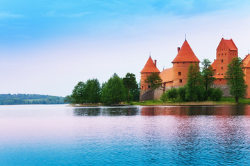 Lake Galve and Trakai castle walls