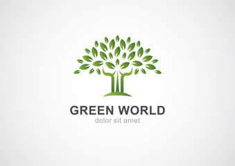 Green circle tree vector logo design template. Garden or ecology