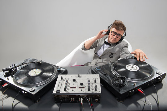 Dj At Work In Bath Isolated On White Background