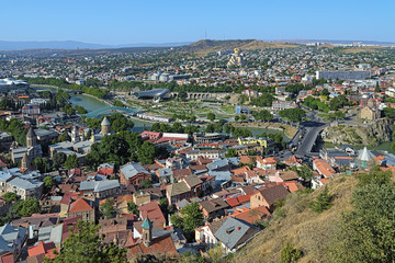 Fototapeta na wymiar Evening view of Tbilisi from Narikala Fortress, Georgia