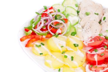 Chicken salad with potatoes and zucchini.