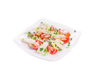 Chicken salad with potatoes and zucchini.