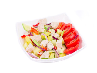 Chicken salad with potatoes and zucchini.