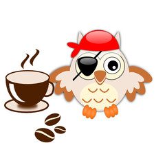 Gufo pirata beve il caffè