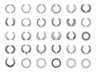 Big collection of black vector laurel wreaths