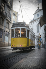 Fototapeta na wymiar Yellow tramway in Lisbon