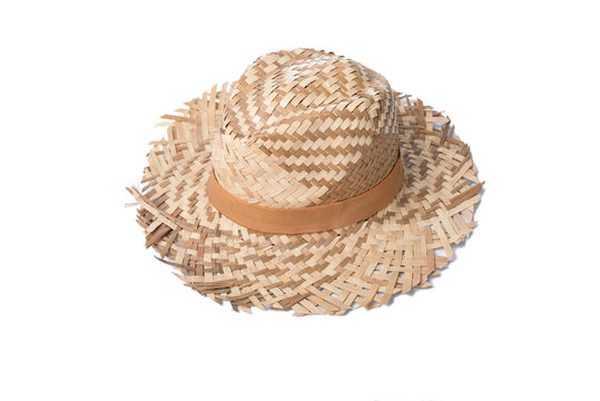 straw hat with the ribbon on white background