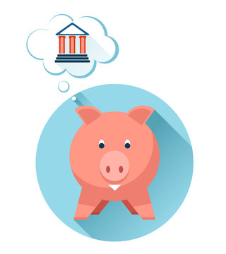 Happy pig with bank symbol