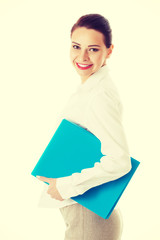 beautiful business woman holding file.