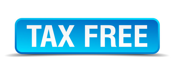 Tax free blue 3d realistic square isolated button