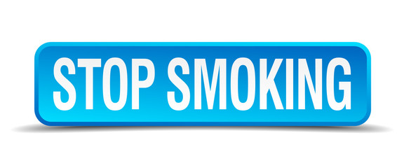 Stop smoking blue 3d realistic square isolated button